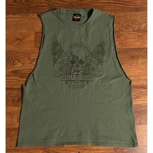 Harley Davidson Mens Muscle Tee Olive Green Low Country Charleston SC Skull XL